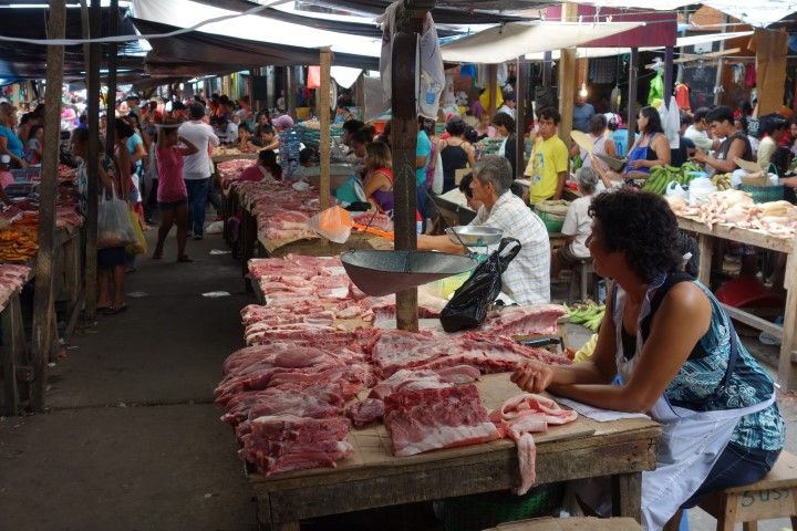 Perou-Iquitos: Marché de Belen, le stand de la viande. 