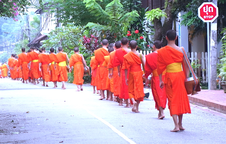 Cérémonie de l'aumone à Luang Prabang au Laos photo blog voyage tour du monde http://yoytourdumonde.fr